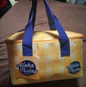 ALOHA FRIDAY PALAKA PLAID YELLOW & WHITE COOLER BAG NWT LIMITED EDITION